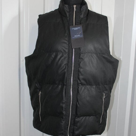 Fabletics Mens Vegan Leather Essential Puffer Vest Black Silver Hardware Size M - Picture 1 of 8